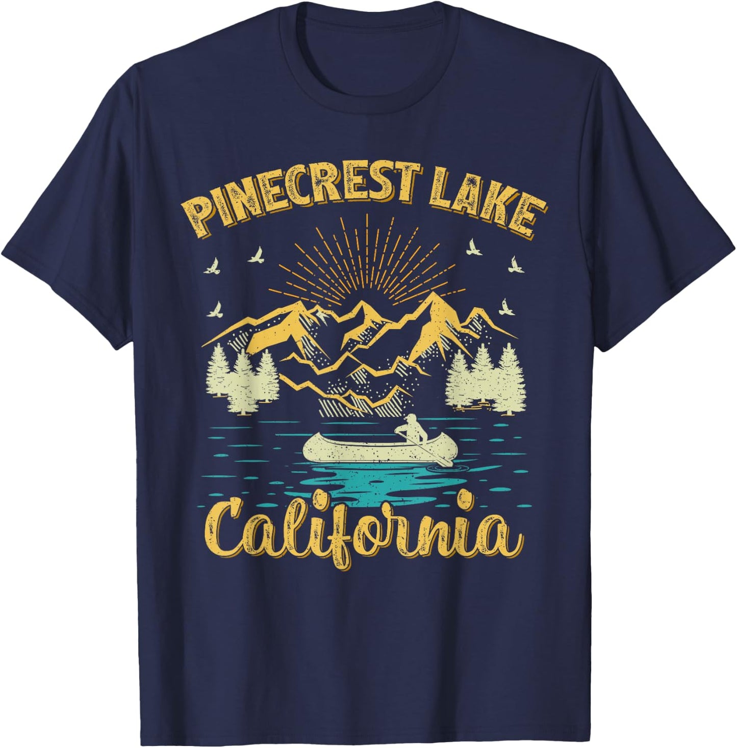 Summer Vacation Retro Mountain California Pinecrest Lake T-Shirt - T-Shirt | Navy