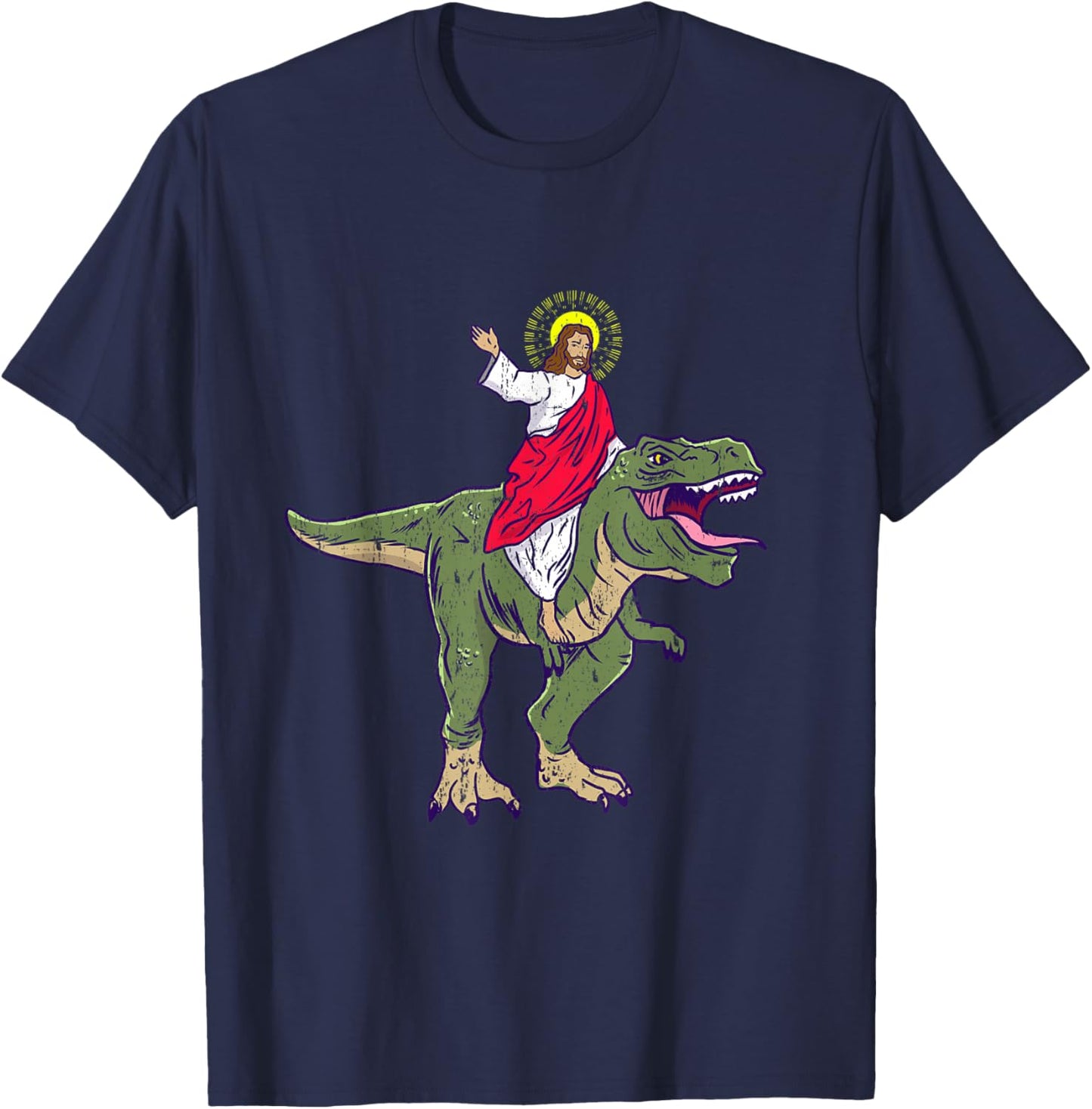 Jesus Riding Dinosaur Vintage T-Shirt - T-Shirt | Navy