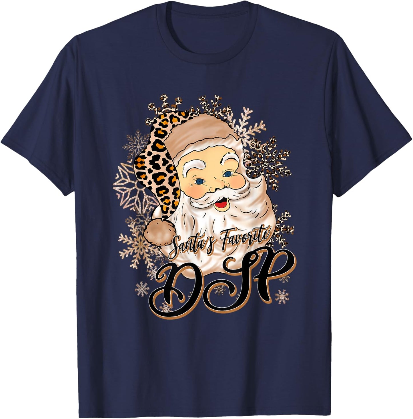Santa's Favorite DSP Christmas Pajama Santa Leopard Hat Xmas T-Shirt - T-Shirt | Navy