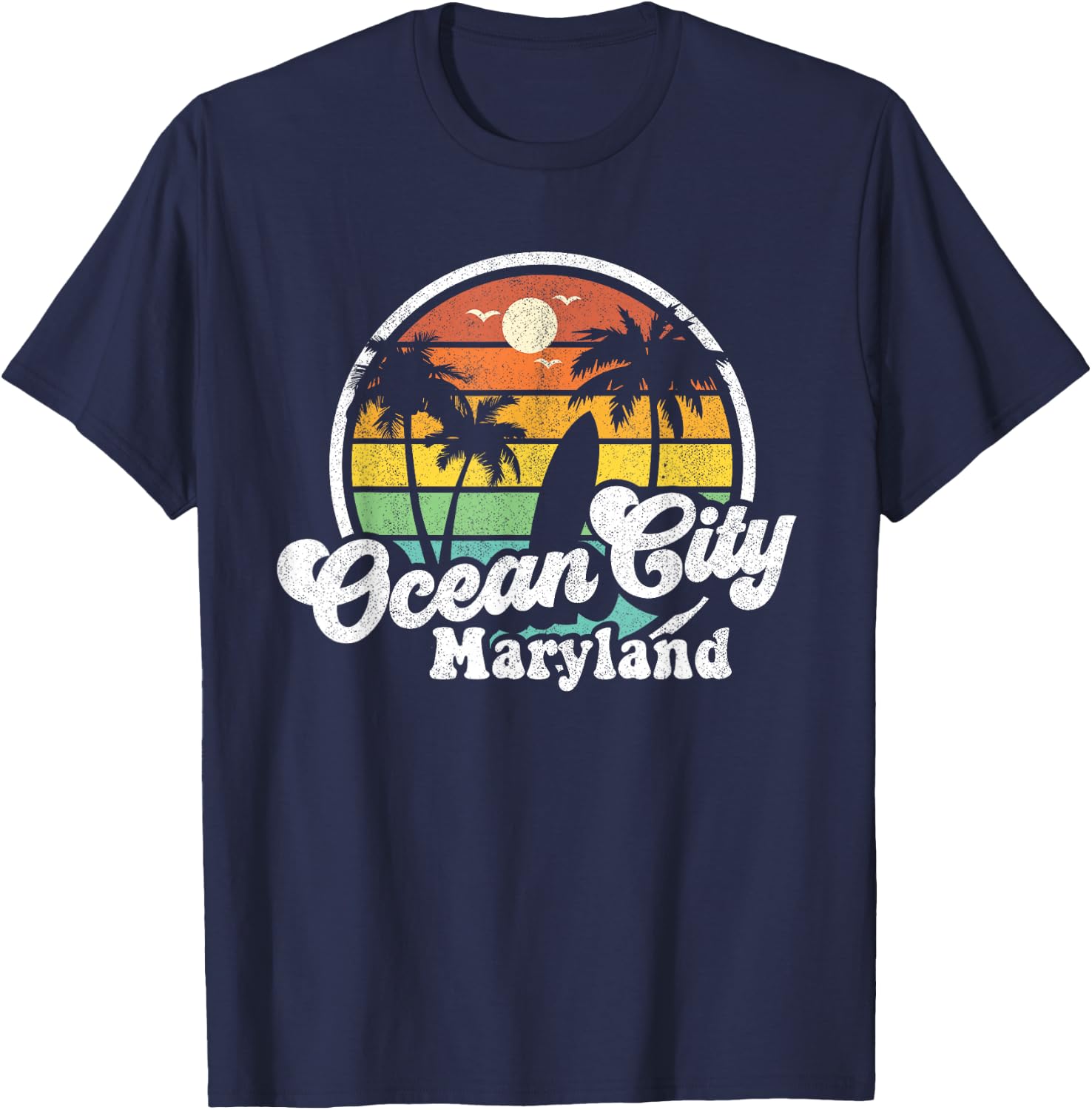 Ocean City Maryland Beach Vacation Retro Surfing Summer Gift T-Shirt - T-Shirt | Navy