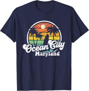Ocean City Maryland Beach Vacation Retro Surfing Summer Gift T-Shirt - T-Shirt | Navy