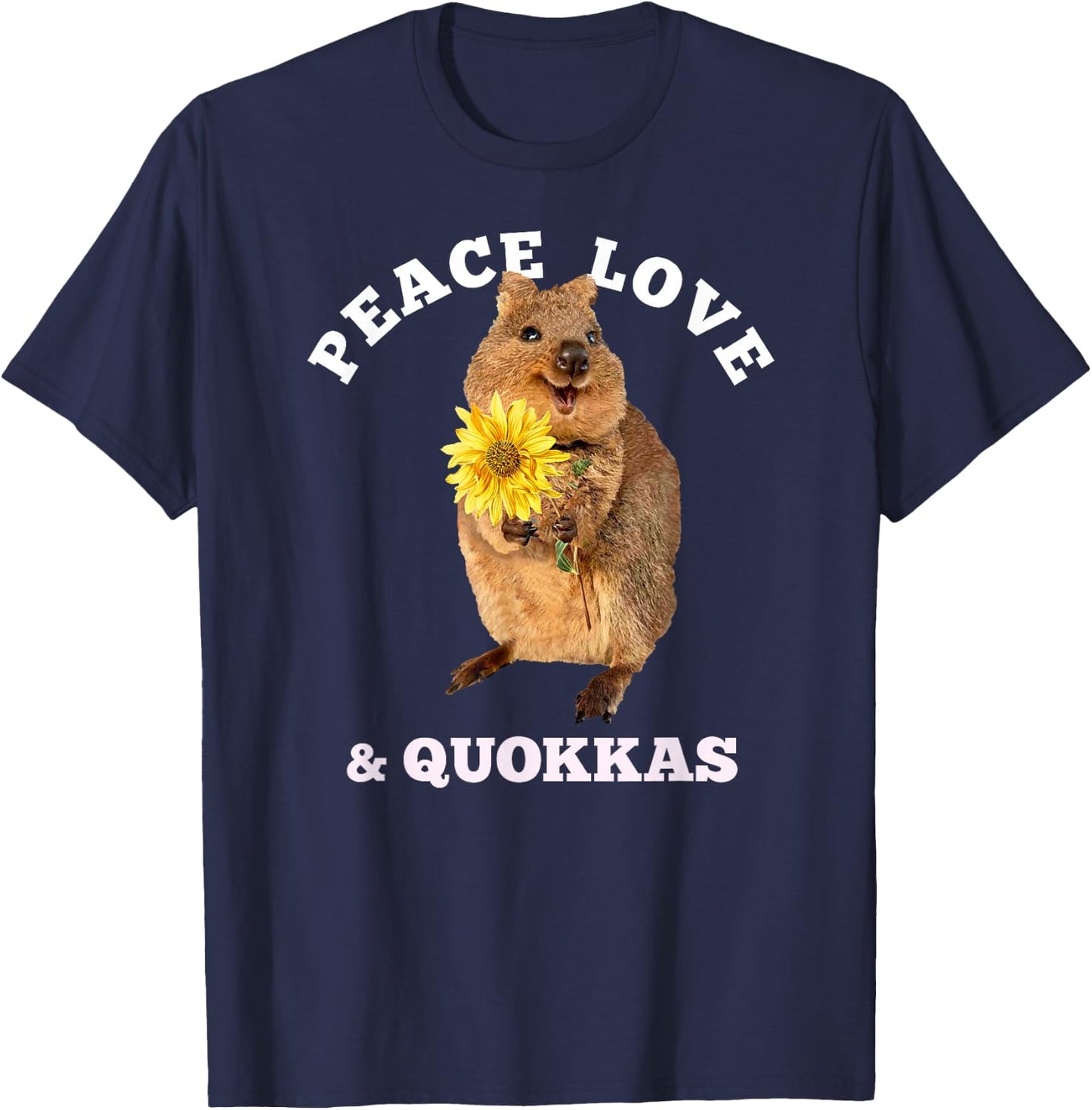 Cute kawaii quokka peace love sunflower T-Shirt - T-Shirt | Navy