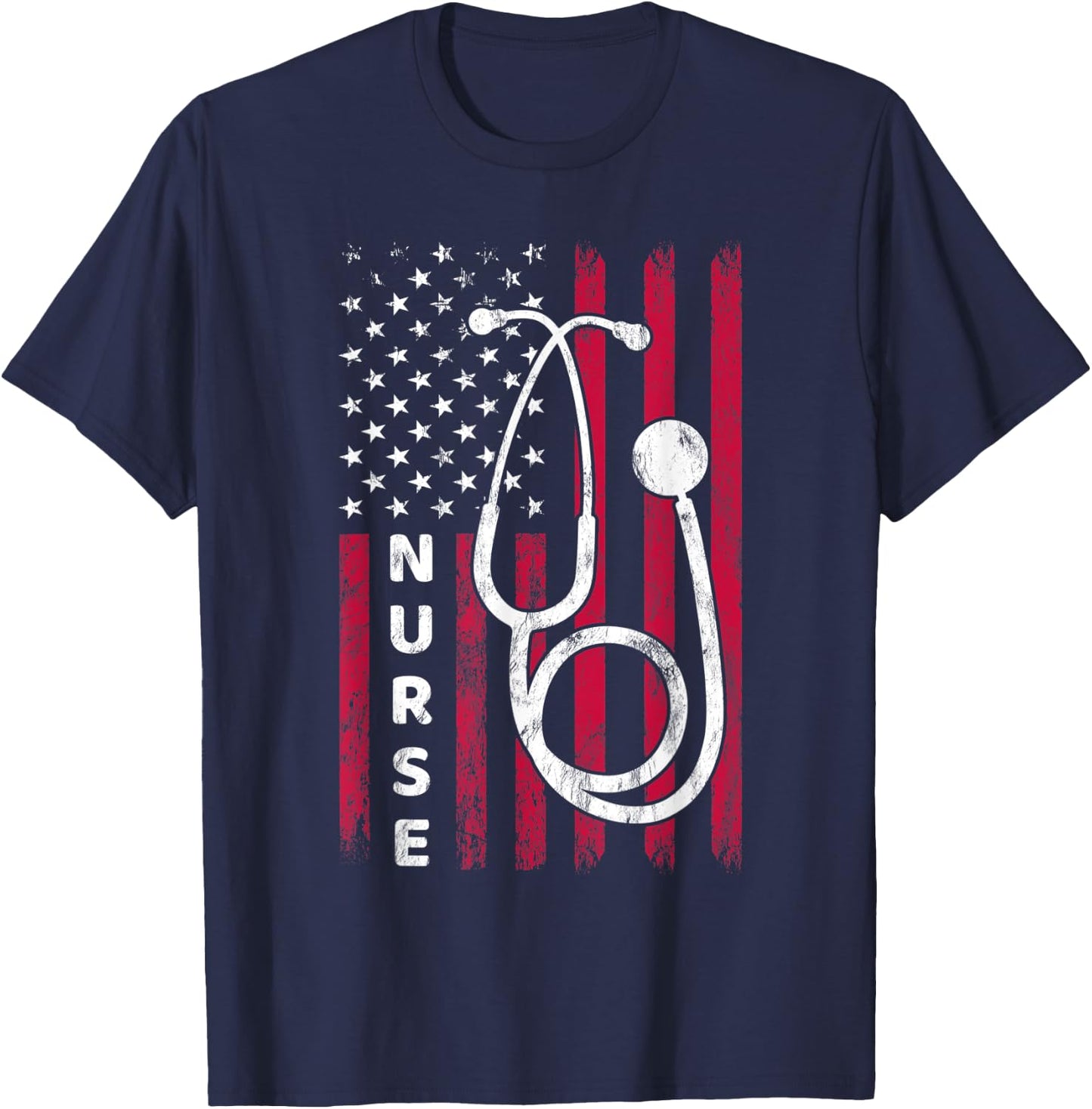 Nurse Nursing American Flag Patriotic Fourth Of July T-Shirt - T-Shirt | Navy