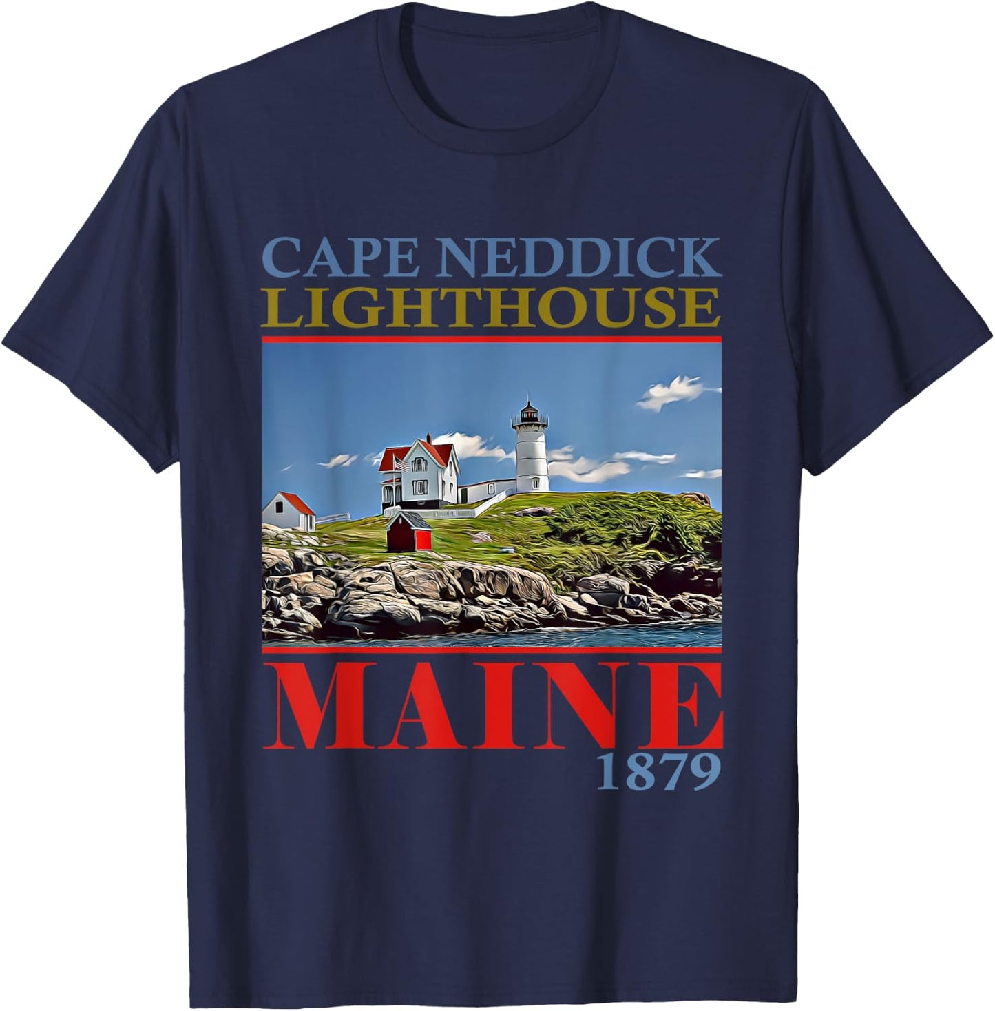 Cape Neddick Lighthouse Maine 1879 Design T-Shirt - T-Shirt | Navy