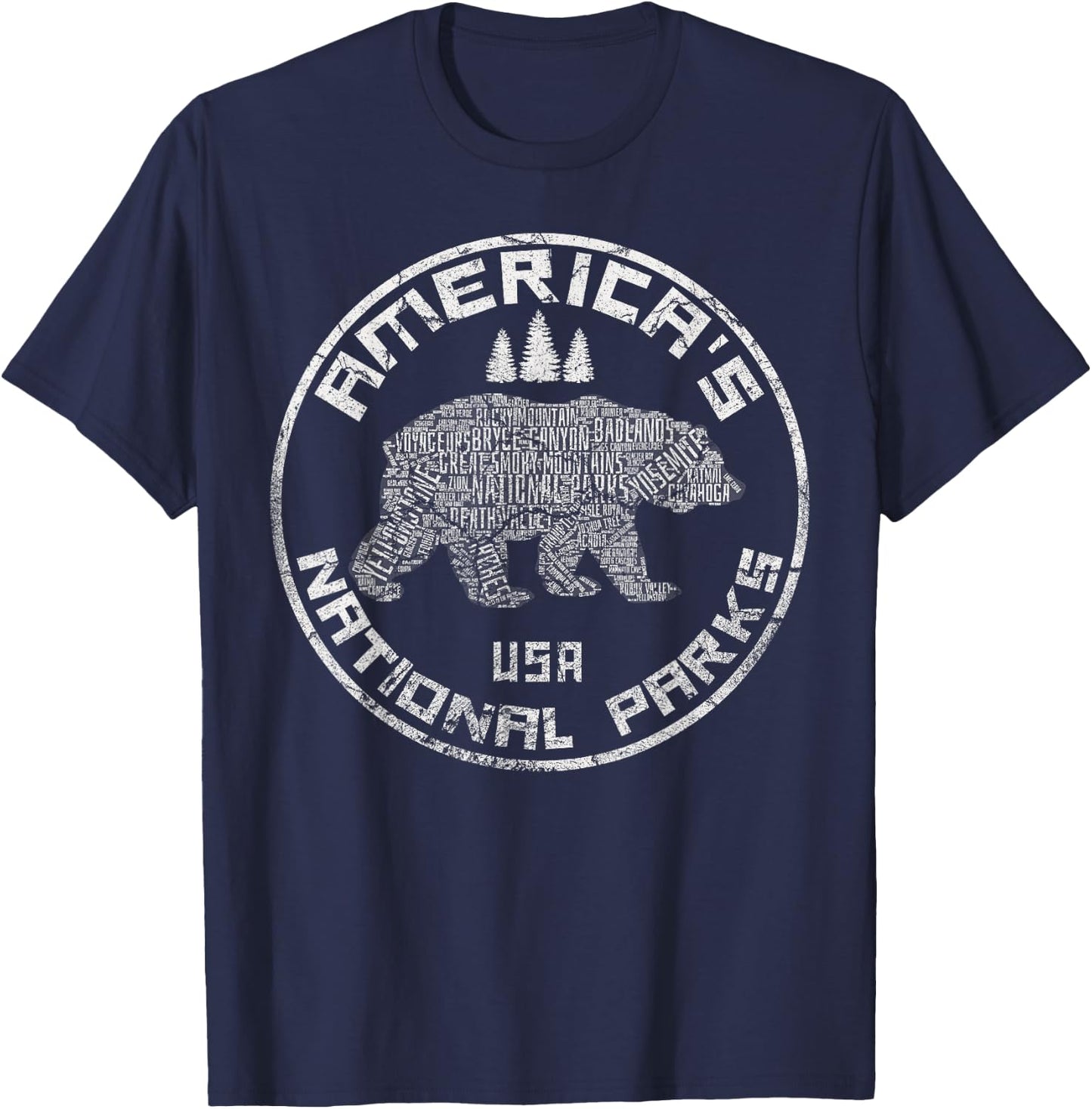National Parks Bear Hiking Travel Camping Outdoors Retro USA T-Shirt - T-Shirt | Navy