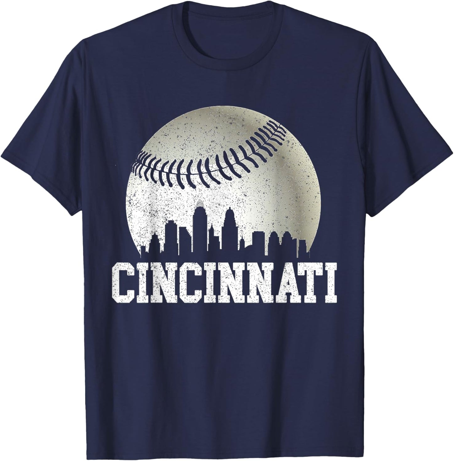 Cincinnati Vintage Baseball Distressed Gameday Retro T-Shirt - T-Shirt | Navy