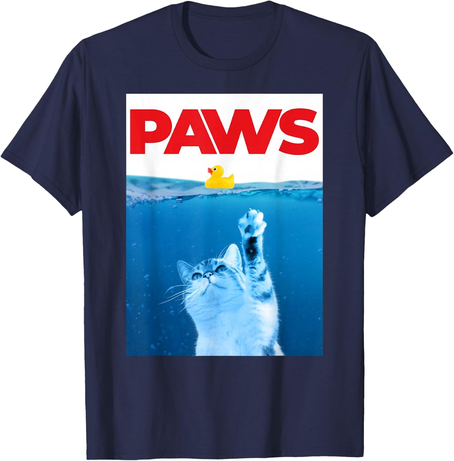 PAWS Cat Yellow Rubber Duck Paws Parody Funny Cat Lover T-Shirt - T-Shirt | Navy