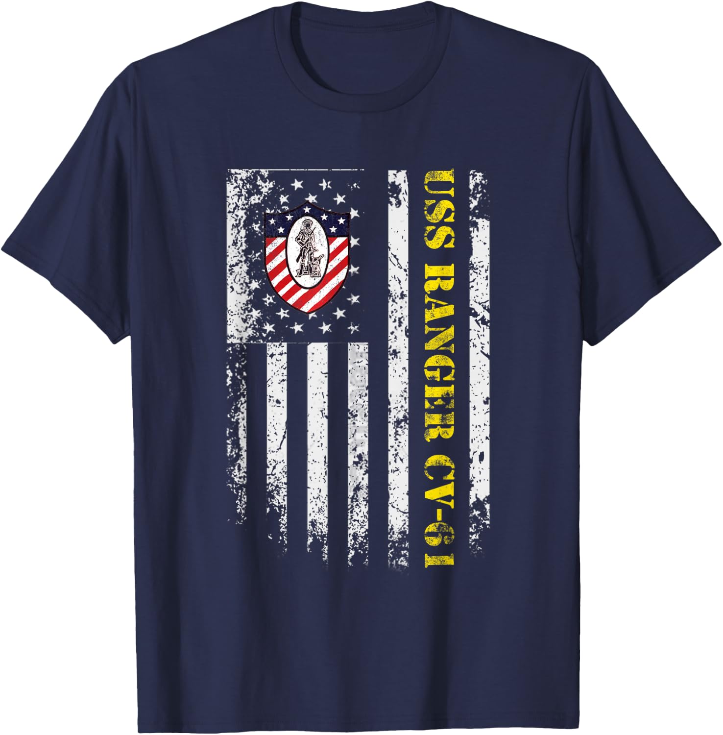 USS Ranger CV-61 Flag Veteran Shirt Patriotic Veterans Day T-Shirt - T-Shirt | Navy