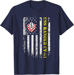 USS Ranger CV-61 Flag Veteran Shirt Patriotic Veterans Day T-Shirt - T-Shirt | Navy