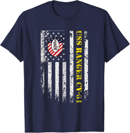 USS Ranger CV-61 Flag Veteran Shirt Patriotic Veterans Day T-Shirt - T-Shirt | Navy
