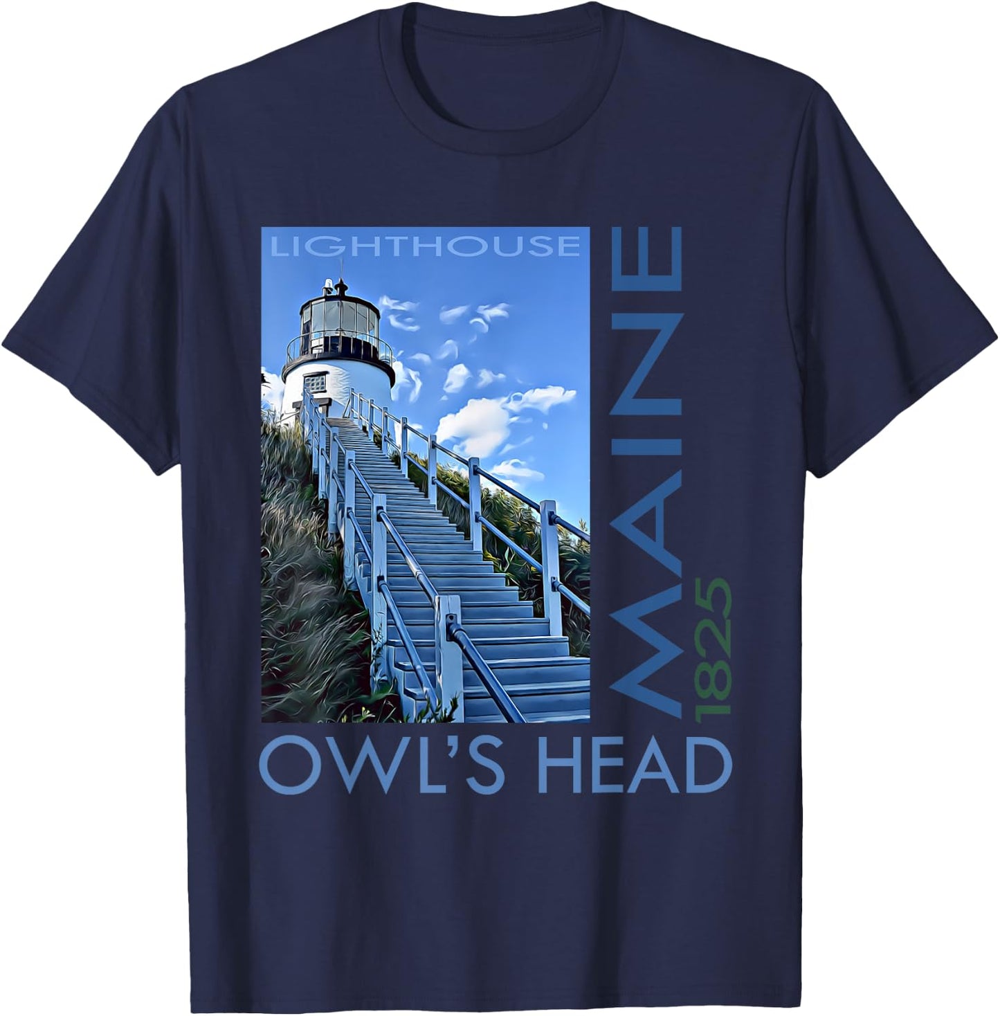 Owl's Head Lighthouse Maine 1825 Design T-Shirt - T-Shirt | Navy