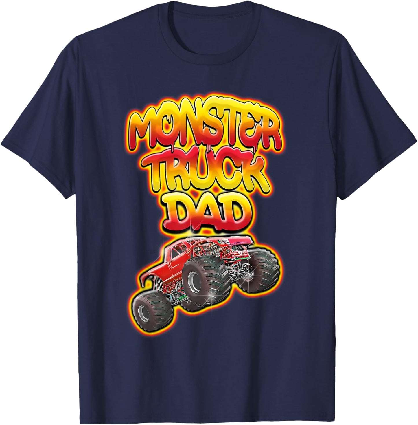 Monster Truck Dad Hot Red Graffiti Style T-Shirt - T-Shirt | Navy