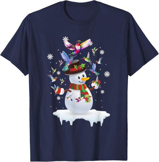 Hummingbirds Snowman Funny Christmas Animal Bird Lovers T-Shirt - T-Shirt | Navy