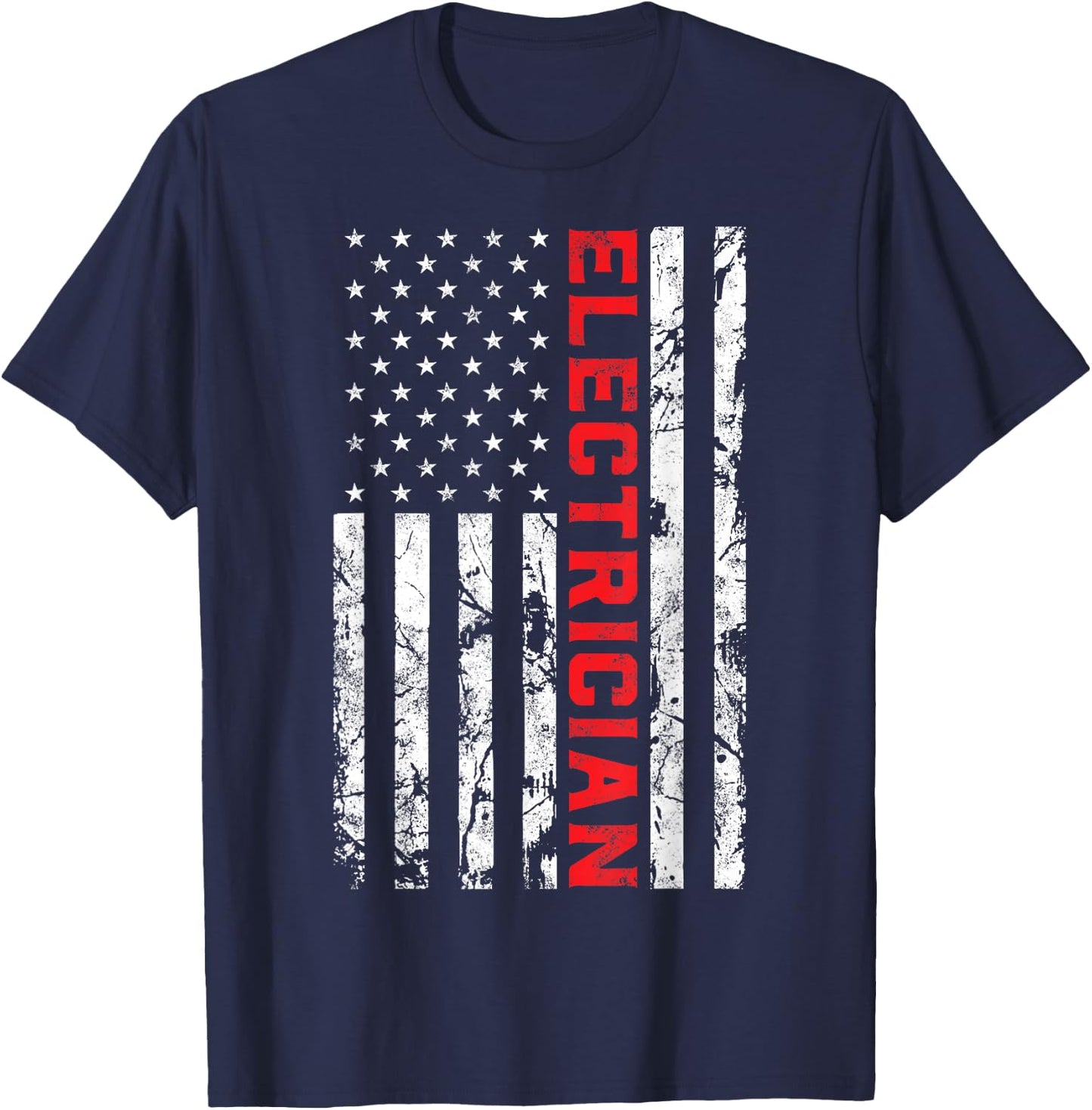 Electrician Patriotic American flag electrician father day T-Shirt - T-Shirt | Navy