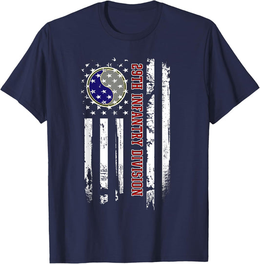 29th Infantry Division Veteran USA Flag Veterans Day Xmas Women Men T-Shirt - T-Shirt | Navy