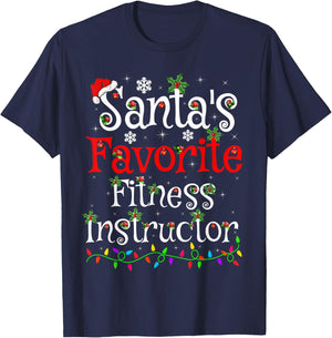 Xmas Lighting Santa's Favorite Fitness Instructor Christmas T-Shirt - T-Shirt | Navy