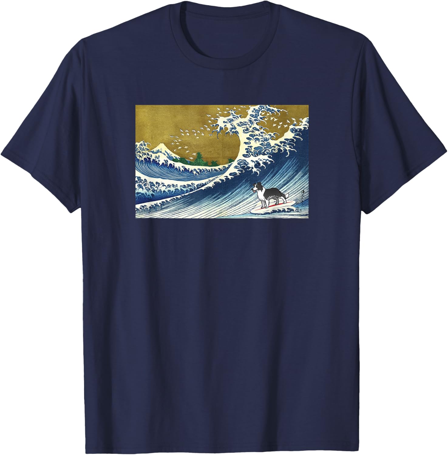 Retro Vintage Surfing A Wave Border Collie Lover T-Shirt - T-Shirt | Navy