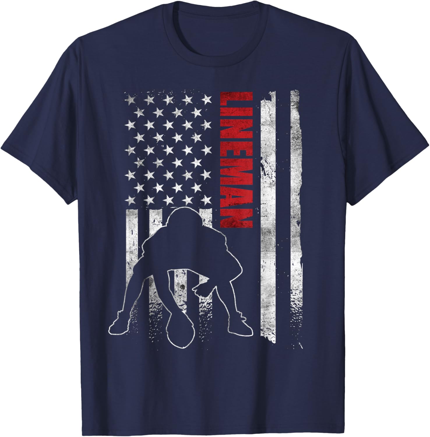 American Football Lineman Offensive Player Apparel US Flag T-Shirt - T-Shirt | Navy