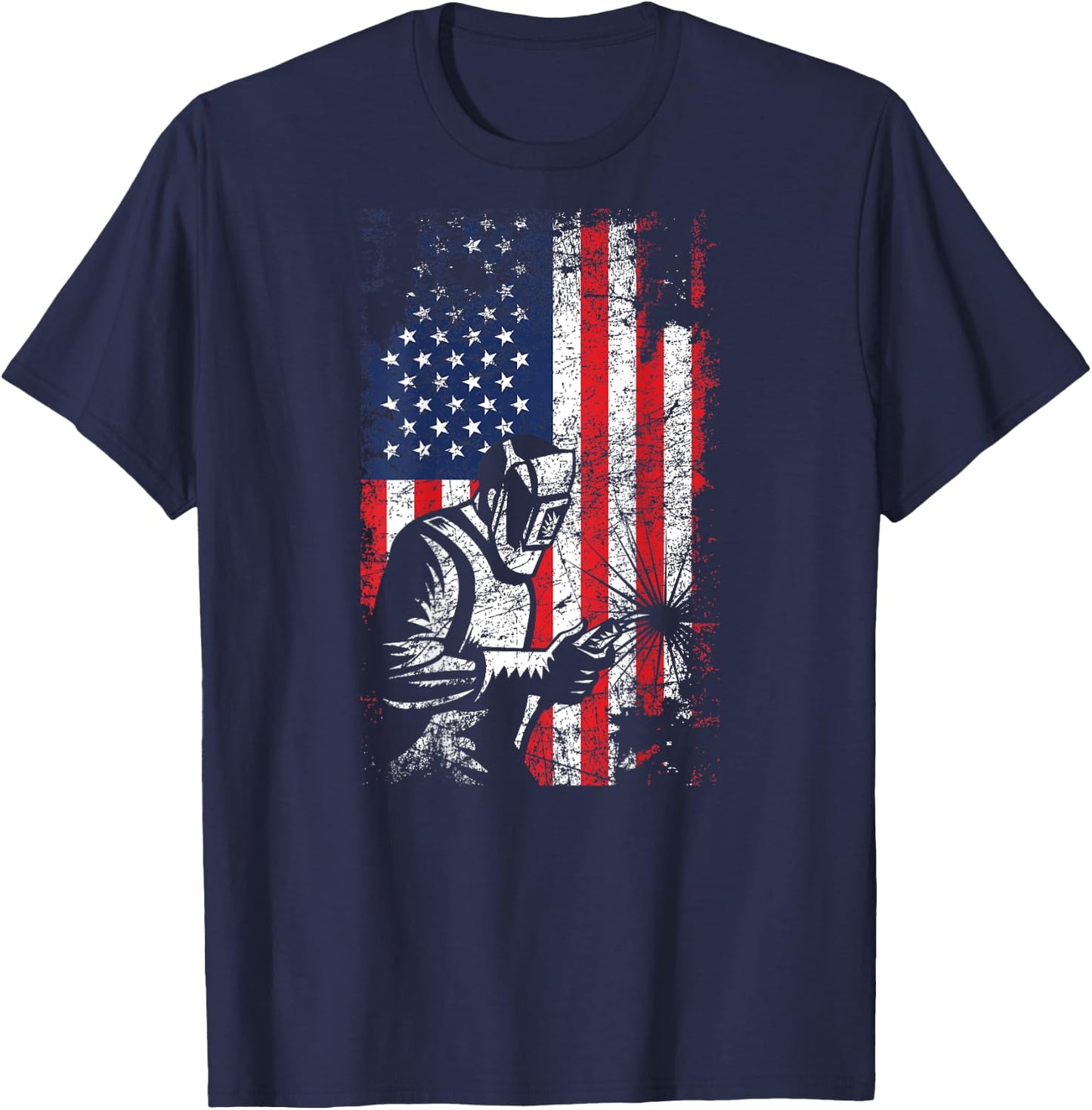 Welding American Flag Welder Fathers Day Design On Back Women Kids Men T-Shirt - T-Shirt | Navy