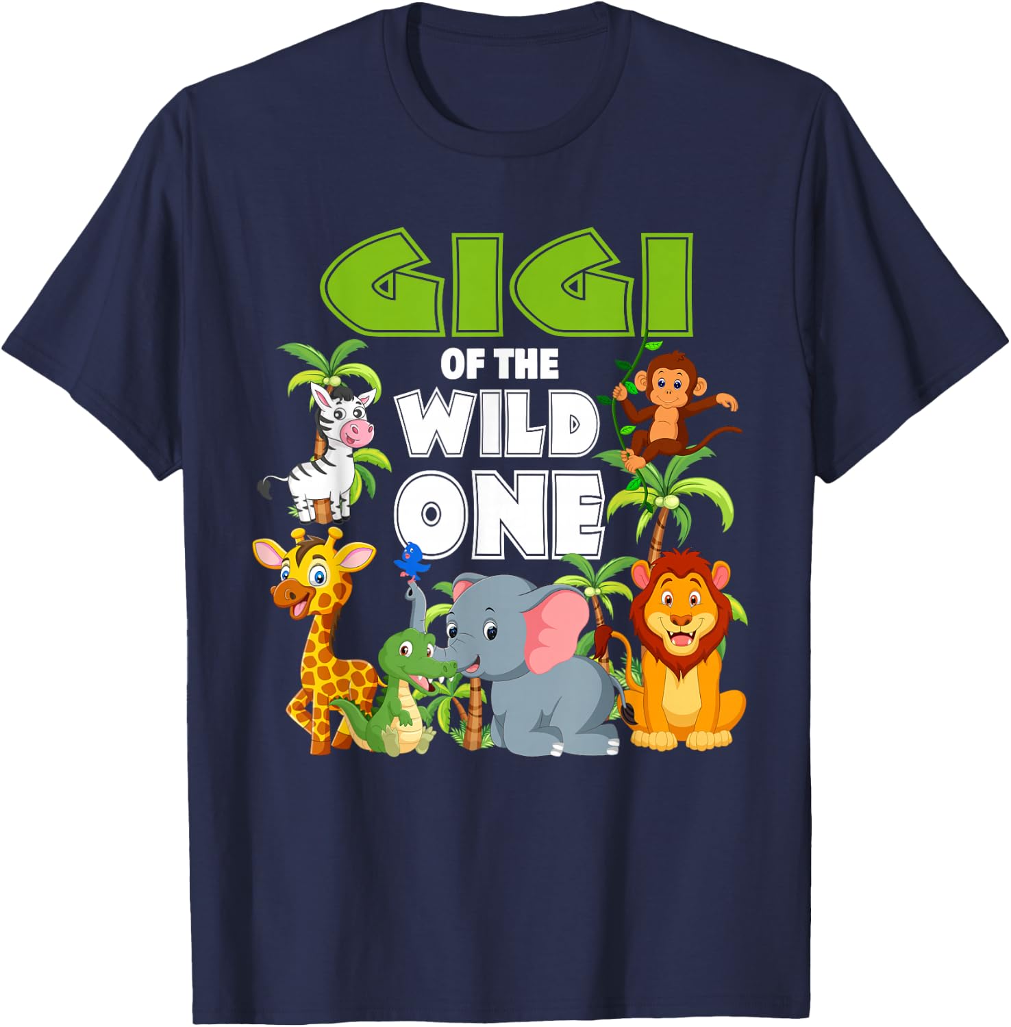 Gigi of The Wild One Zoo Birthday Safari Jungle Animal T-Shirt - T-Shirt | Navy