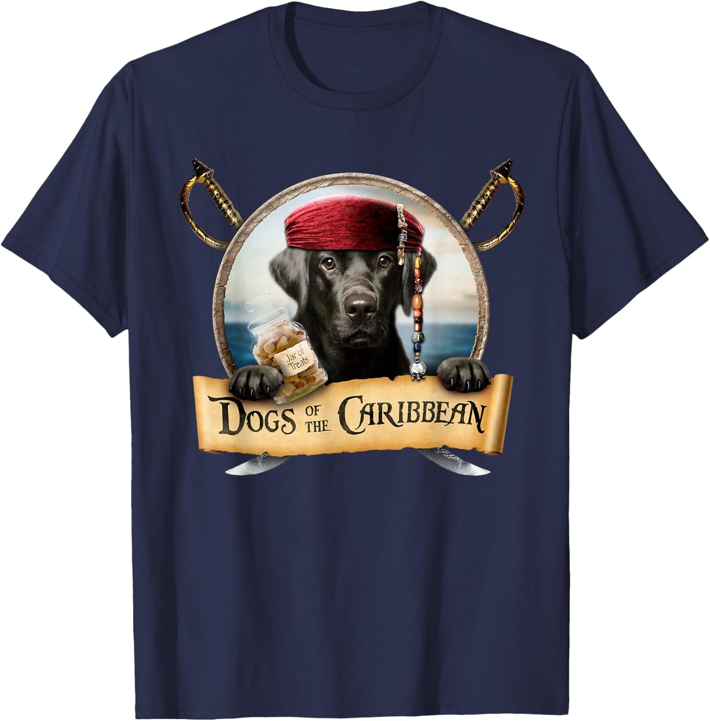 Dogs of the Caribbean - Cute Black Labrador Pirate T-Shirt - T-Shirt | Navy