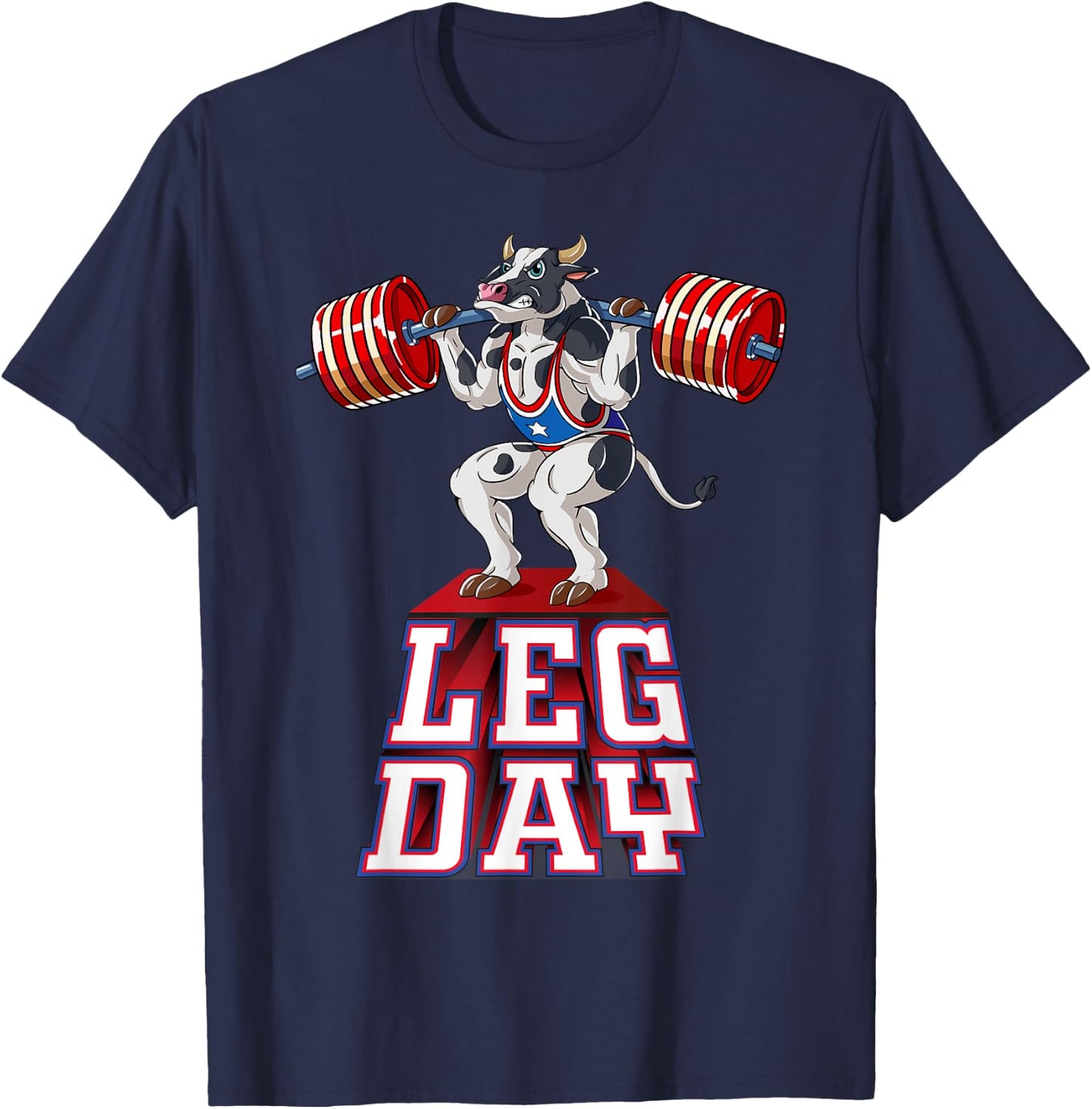Leg Day cow Weight Lifting Squat Gym Training T-Shirt - T-Shirt | Navy