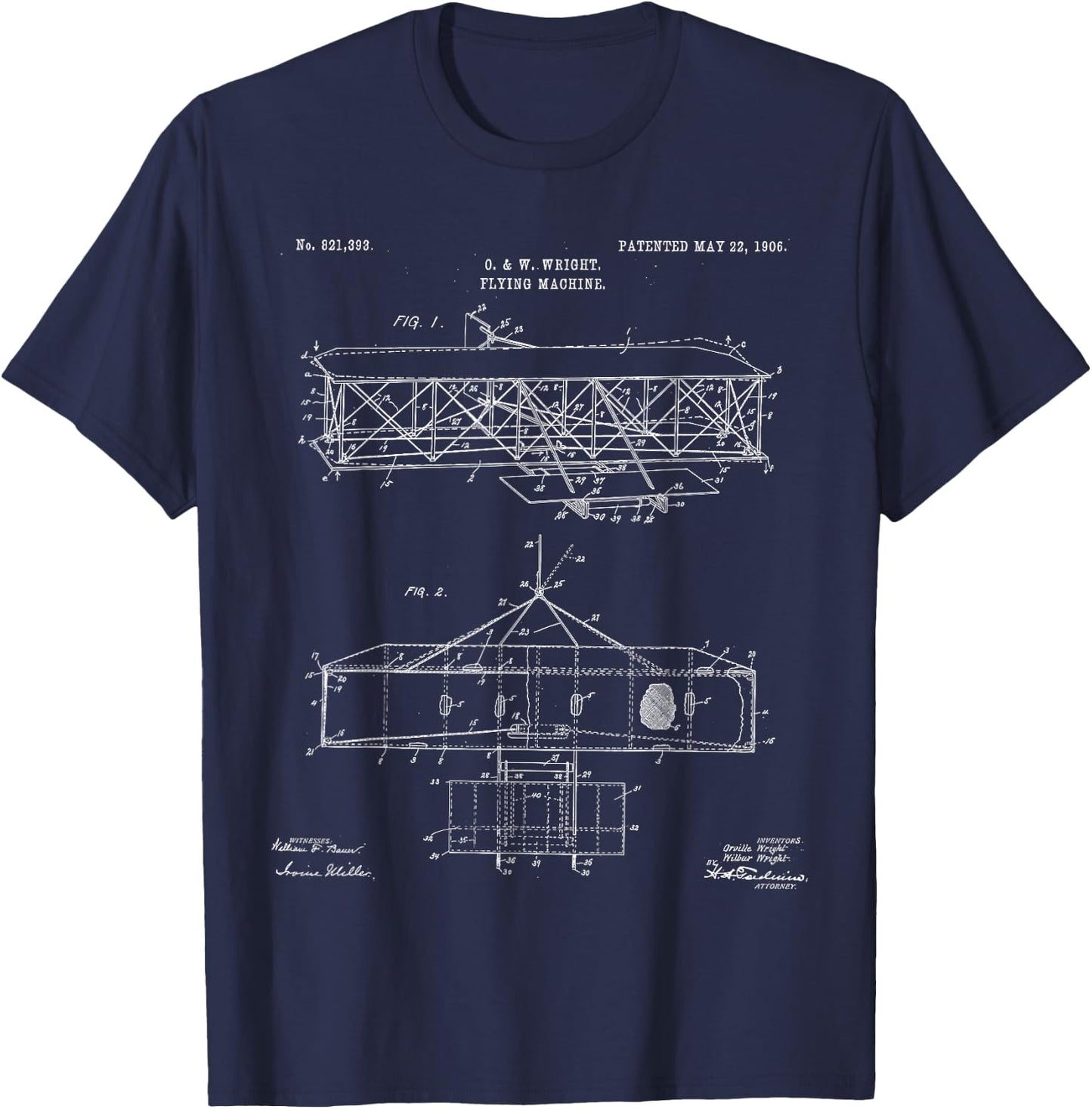 Wright Brothers Airplane Blueprint Wright Flyer T-Shirt - T-Shirt | Navy