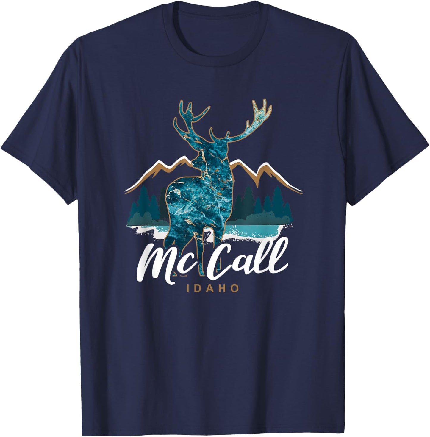 McCall Idaho ID USA Elk Mountains Payette Lake Resort Town T-Shirt - T-Shirt | Navy
