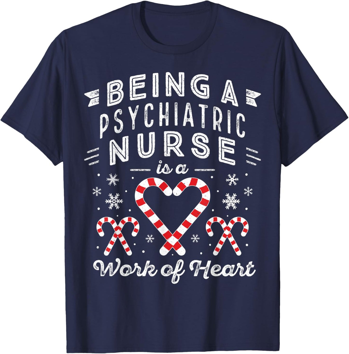 Christmas Candy Cane Heart Men Women PMHNP Psychiatric Nurse T-Shirt - T-Shirt | Navy