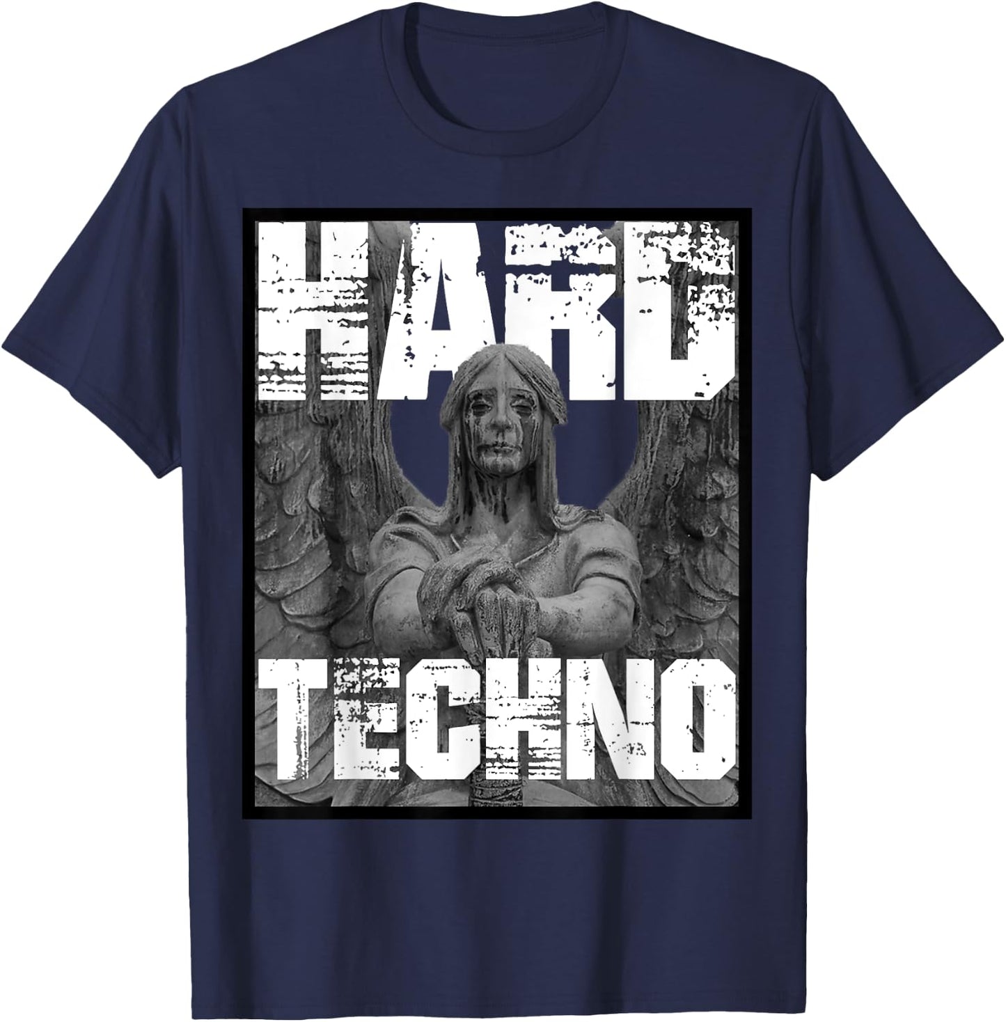 Hard Techno Rave Angel Statue T-Shirt - T-Shirt | Navy