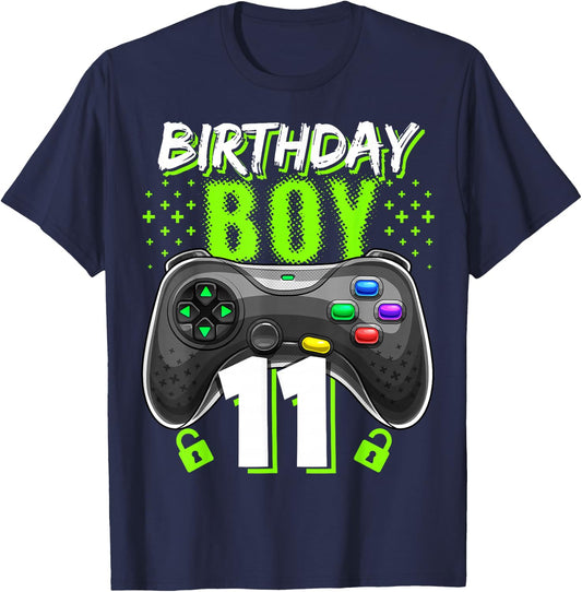 Birthday Boy 11 Video Game Controller Gamer 11th Birthday T-Shirt - T-Shirt | Navy