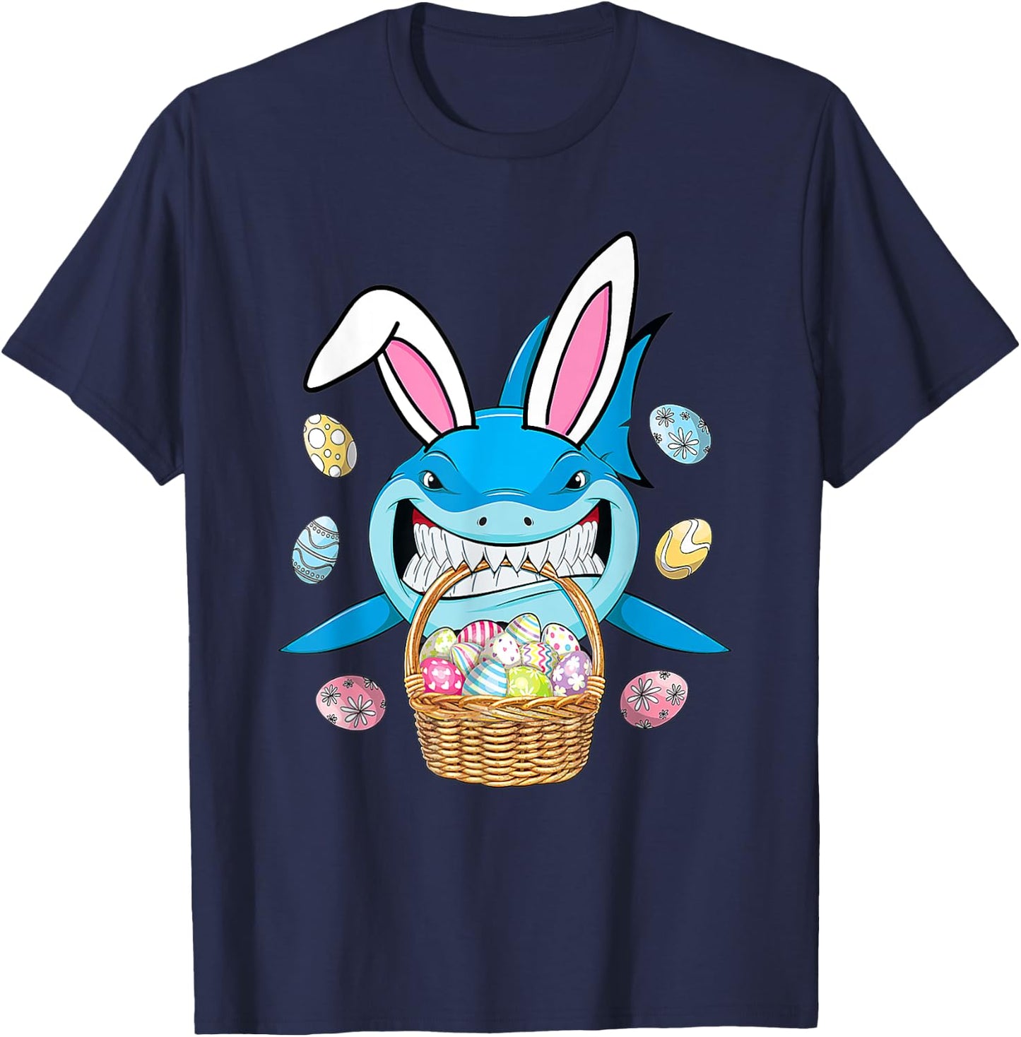 Cute Bunny Shark Easter Shirt For Boys Girls Easter Eggs Hun T-Shirt - T-Shirt | Navy