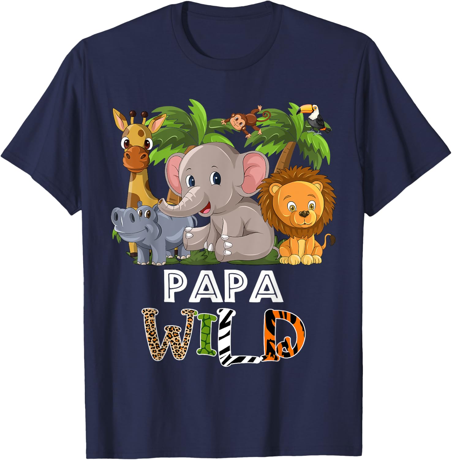 Papa Wild Zoo Theme Birthday Safari Jungle Matching Party T-Shirt - T-Shirt | Navy