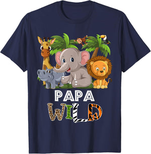 Papa Wild Zoo Theme Birthday Safari Jungle Matching Party T-Shirt - T-Shirt | Navy