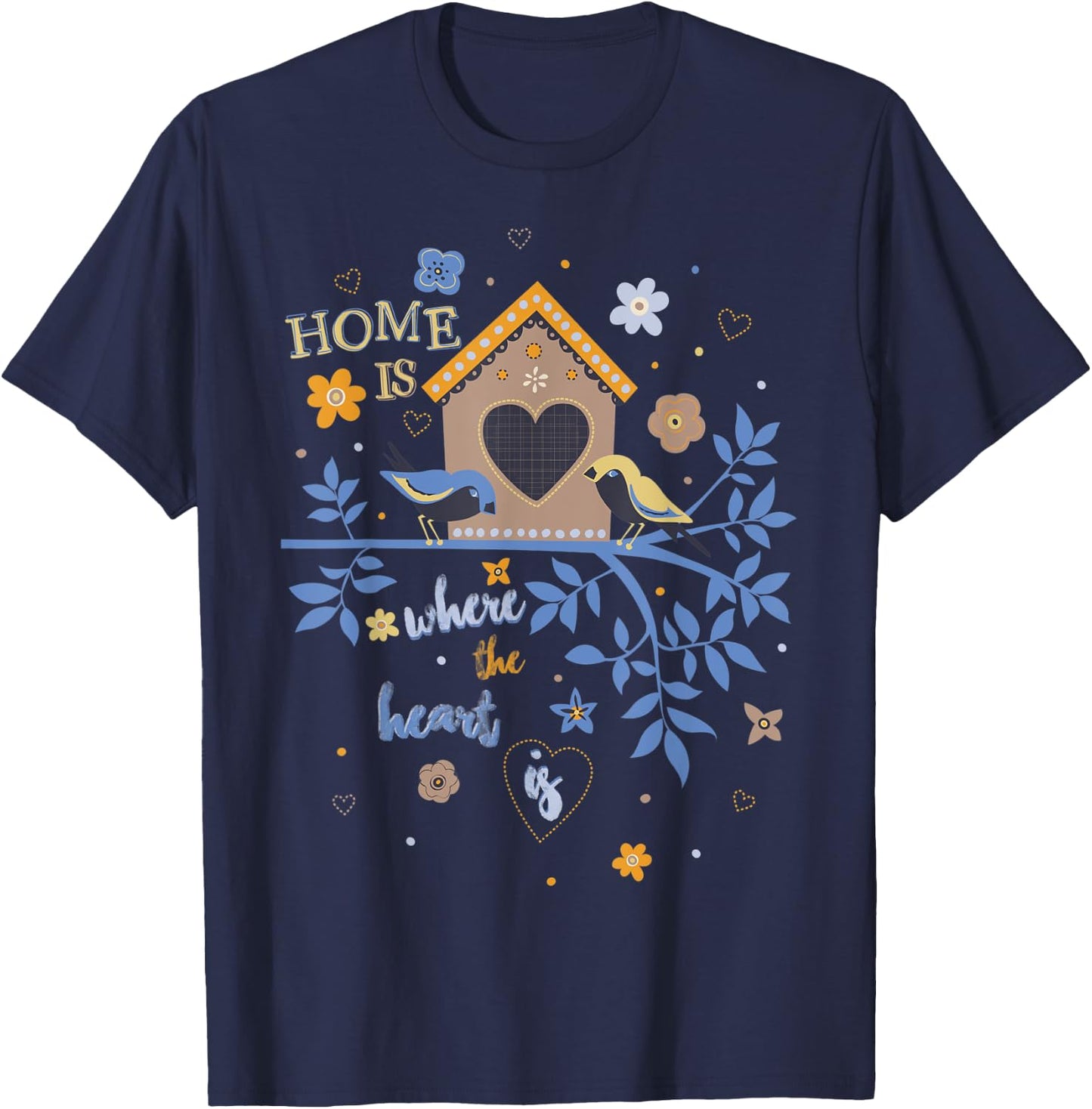 Home is Where The Heart is Vintage Art Graphic Women Girls T-Shirt - T-Shirt | Navy