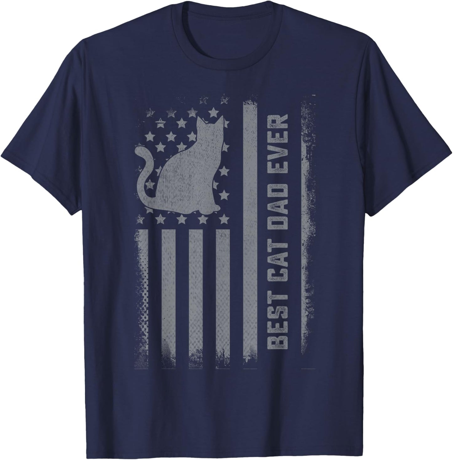 Men's Cat Dad US Flag Kitty Daddy Dad Christmas Fathers Day T-Shirt - T-Shirt | Navy