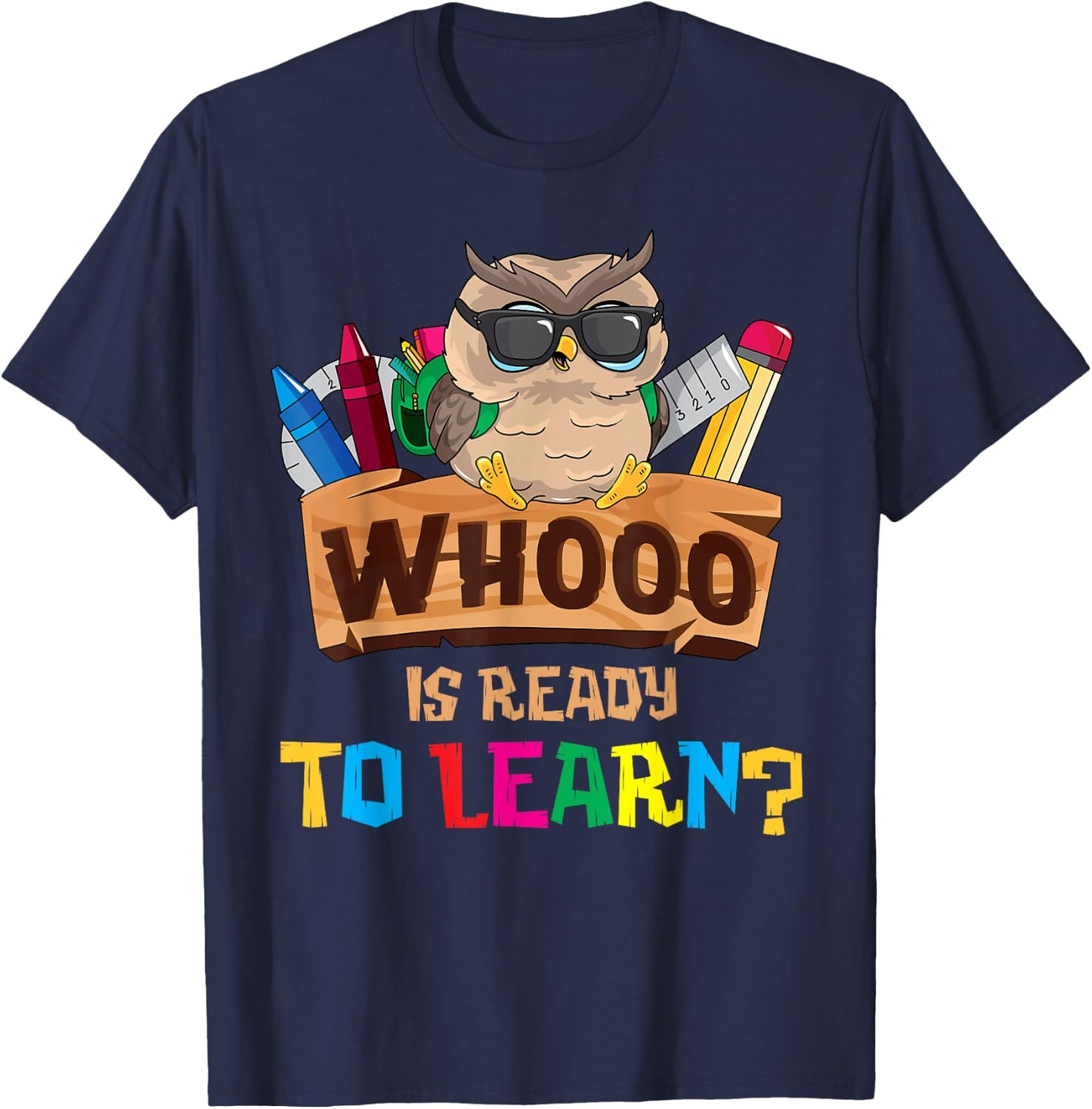 Whooo Is Ready To Learn Owl Back To School Teacher First Day Men Women Girls Kids T-Shirt - T-Shirt | Navy
