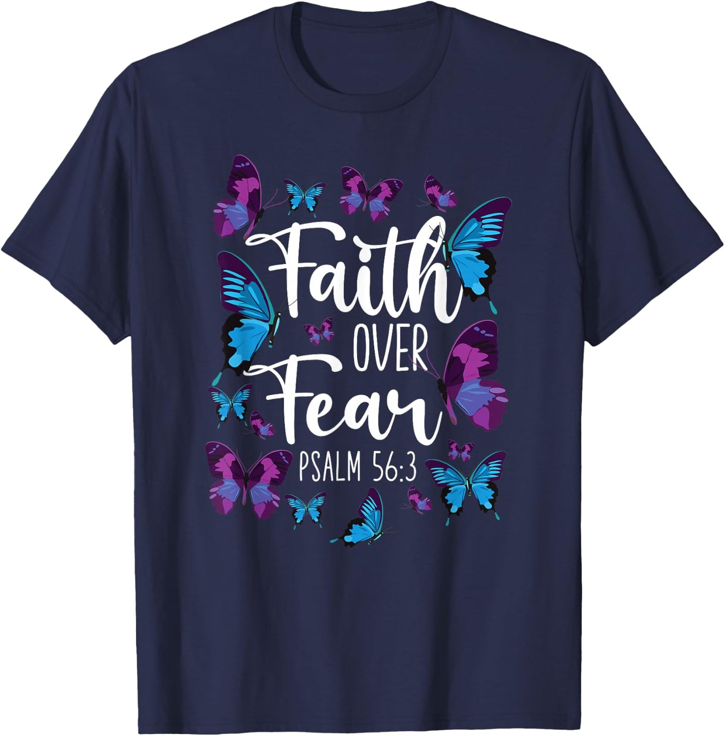 Christian Bible Verse Quote Butterfly Psalm 56:3 T-Shirt - T-Shirt | Navy