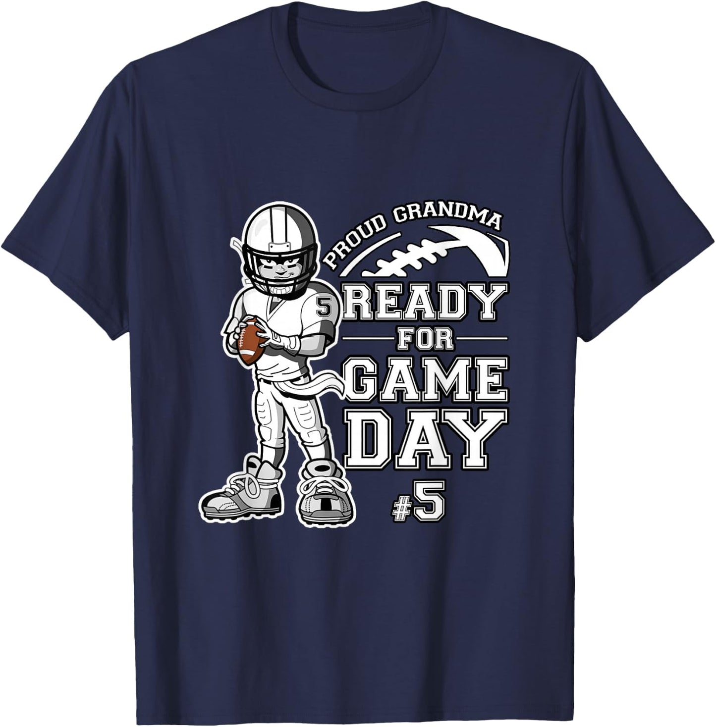 Custom Proud Football Grandma Number 5 Personalized Women T-Shirt - T-Shirt | Navy