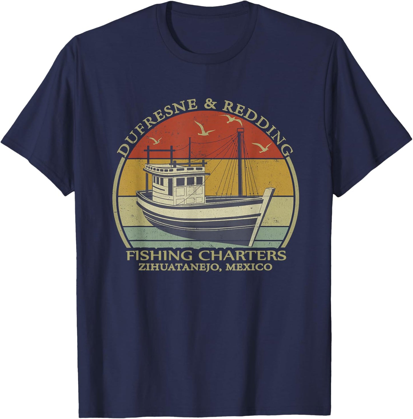 Dufresne And Redding Fishing Charters - Vintage fishing Boat T-Shirt - T-Shirt | Navy