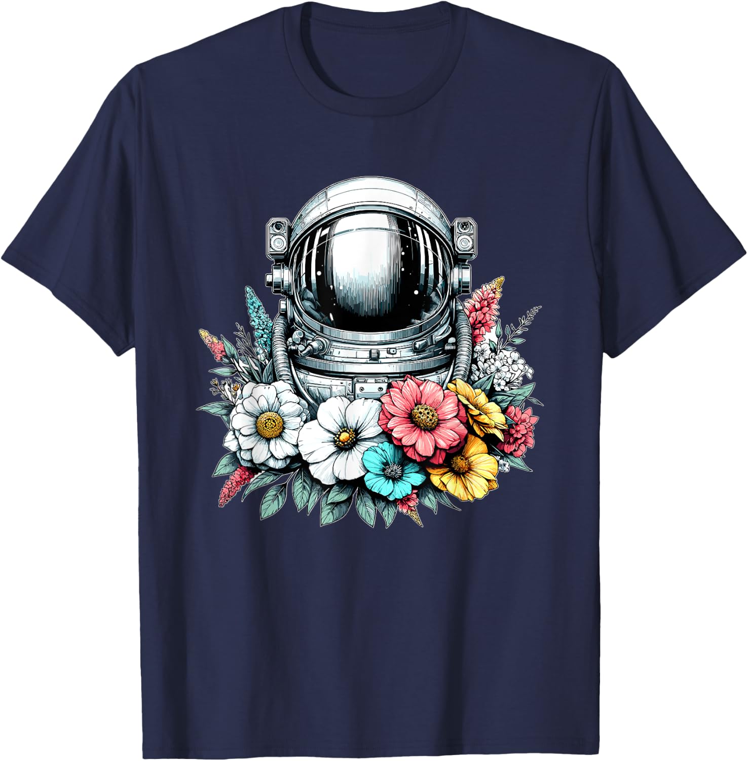 Astronaut Floral Spaceman Science Space Flower Lover T-Shirt - T-Shirt | Navy
