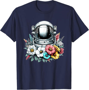 Astronaut Floral Spaceman Science Space Flower Lover T-Shirt - T-Shirt | Navy