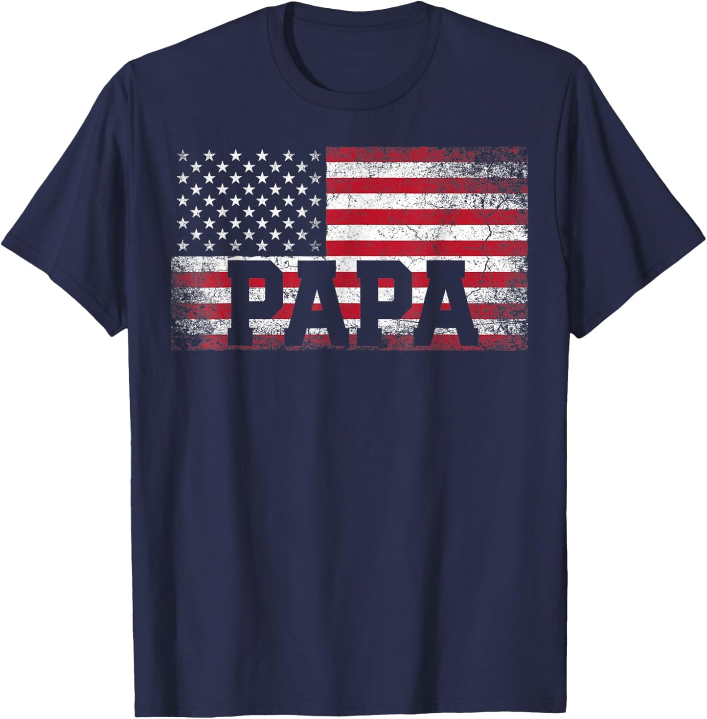 Papa American Flag Father's Day 4th of July Grandpa T-Shirt - T-Shirt | Navy