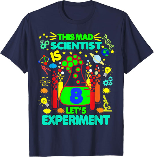 Birthday Shirt Age 8 Boys Girls Science Theme Party T-Shirt - T-Shirt | Navy