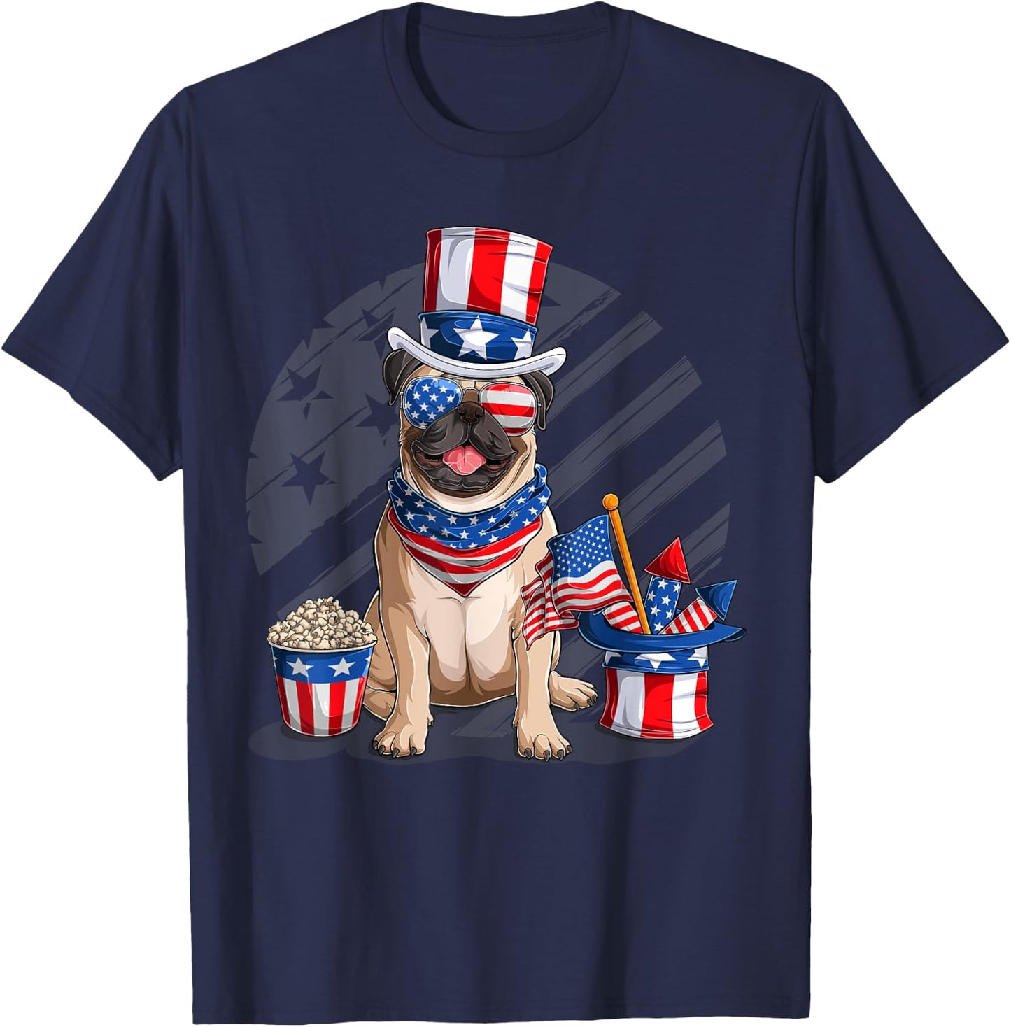 American Flag Pug 4th July Independence Day T Kids Men T-Shirt - T-Shirt | Navy