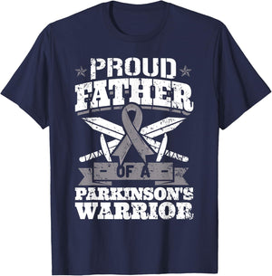 Proud Father Of A Parkinson's Warrior PD Awareness Ribbon T-Shirt - T-Shirt | Navy
