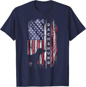 Vintage American Flag Dachshund Dog Wiener Lover Silhouette Kids Men T-Shirt - T-Shirt | Navy