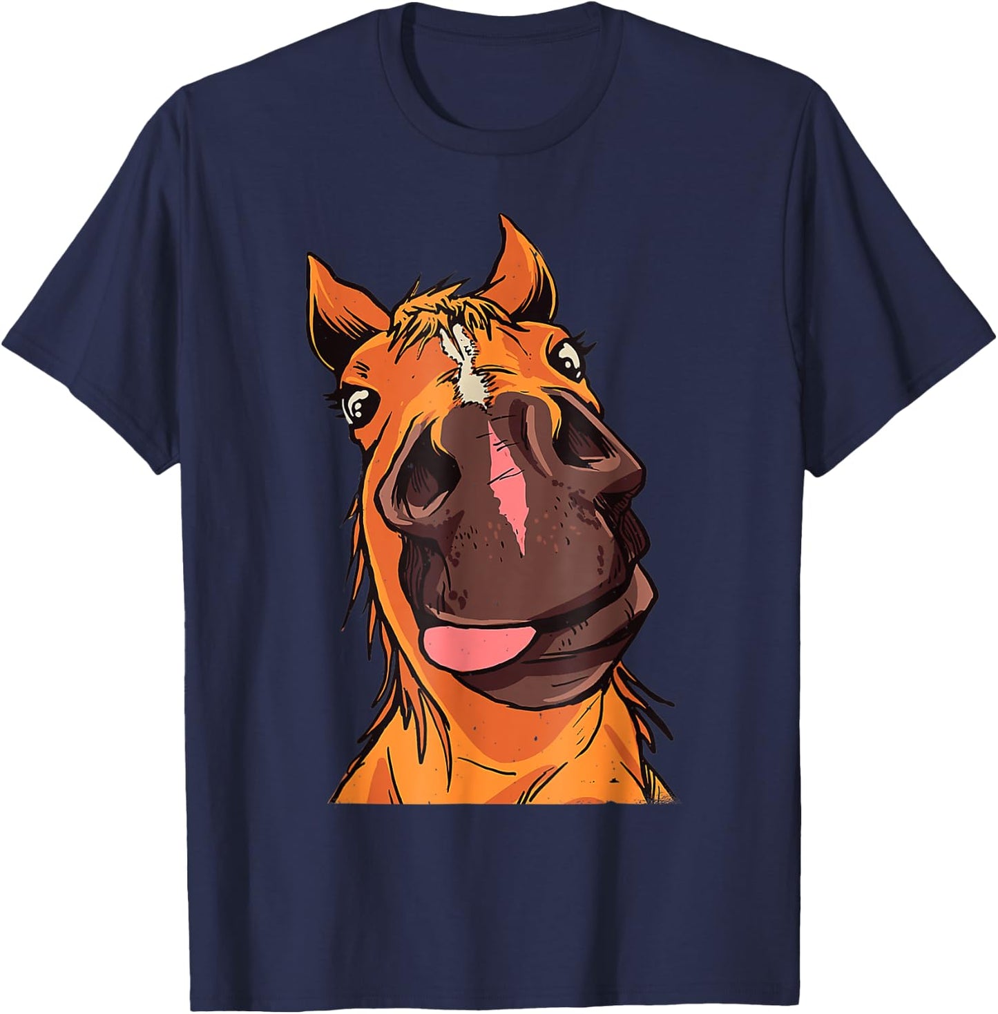 Funny Horse Face Close Up Rider Horse Riding T-Shirt - T-Shirt | Navy