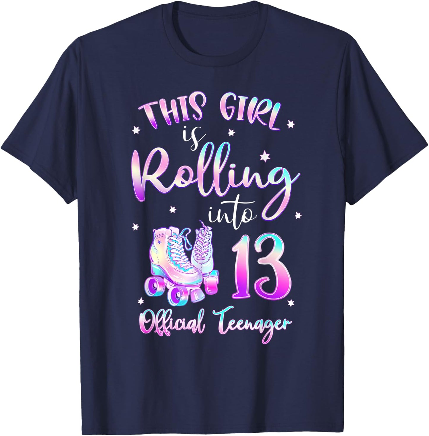 13th Birthday Rolling Into 13 Official Teenager Roller Skate T-Shirt - T-Shirt | Navy