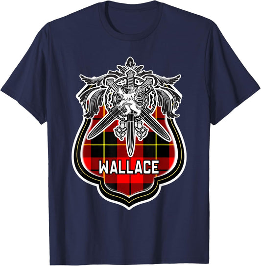 Wallace Scottish Clan Family Tartan Lion Sword Name T-Shirt - T-Shirt | Navy